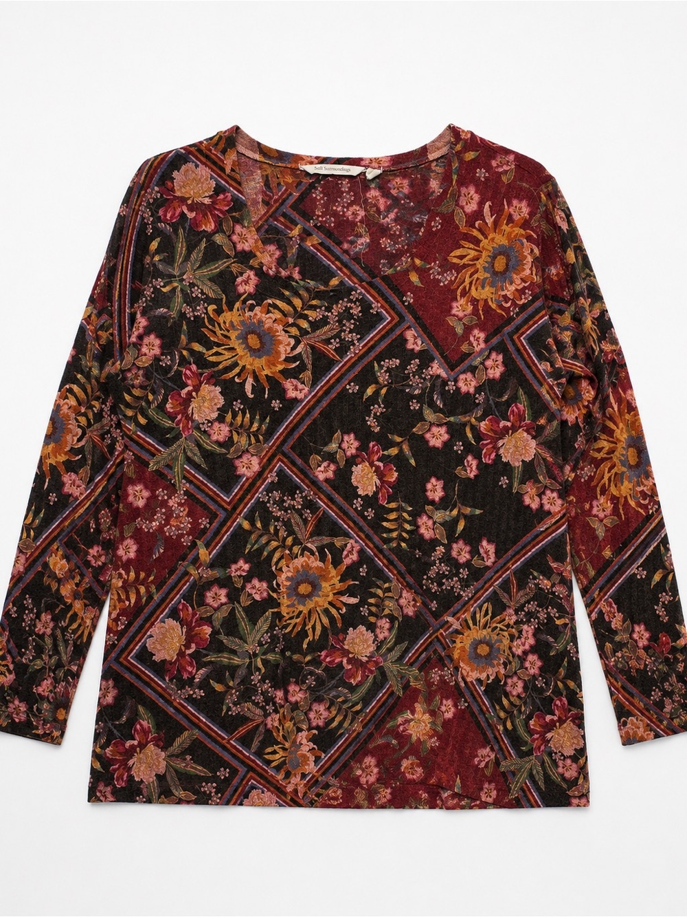 Soft Surroundings PS Floral Patchwork Tunic Top Boho Lightweight Made USA